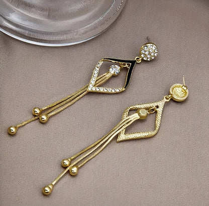 Elegant Geometric Drop Earrings For Women,1 pair , Gold-Tone Alloy With 925 Silver Needle