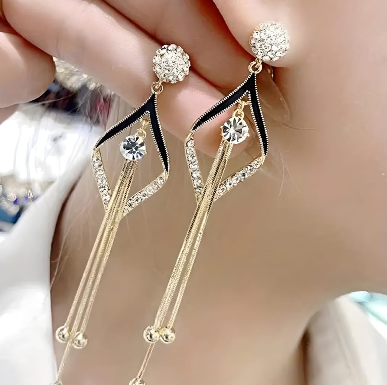 Elegant Geometric Drop Earrings For Women,1 pair , Gold-Tone Alloy With 925 Silver Needle