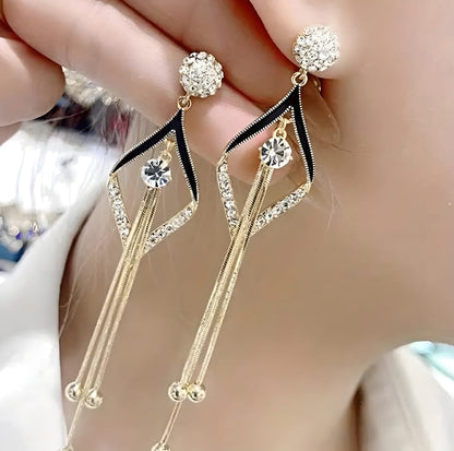 Elegant Geometric Drop Earrings For Women,1 pair , Gold-Tone Alloy With 925 Silver Needle